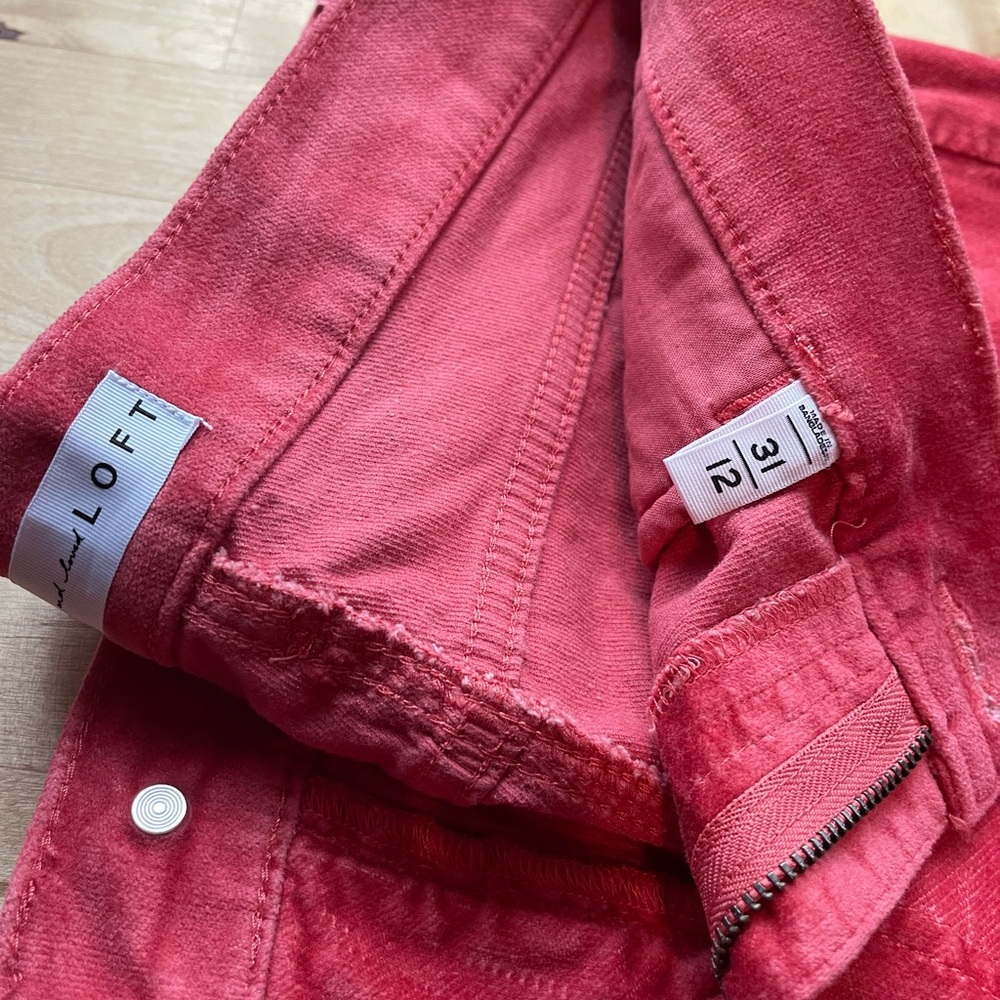 LOFT cropped velvet Straight Leg Pants in Coral Pink
